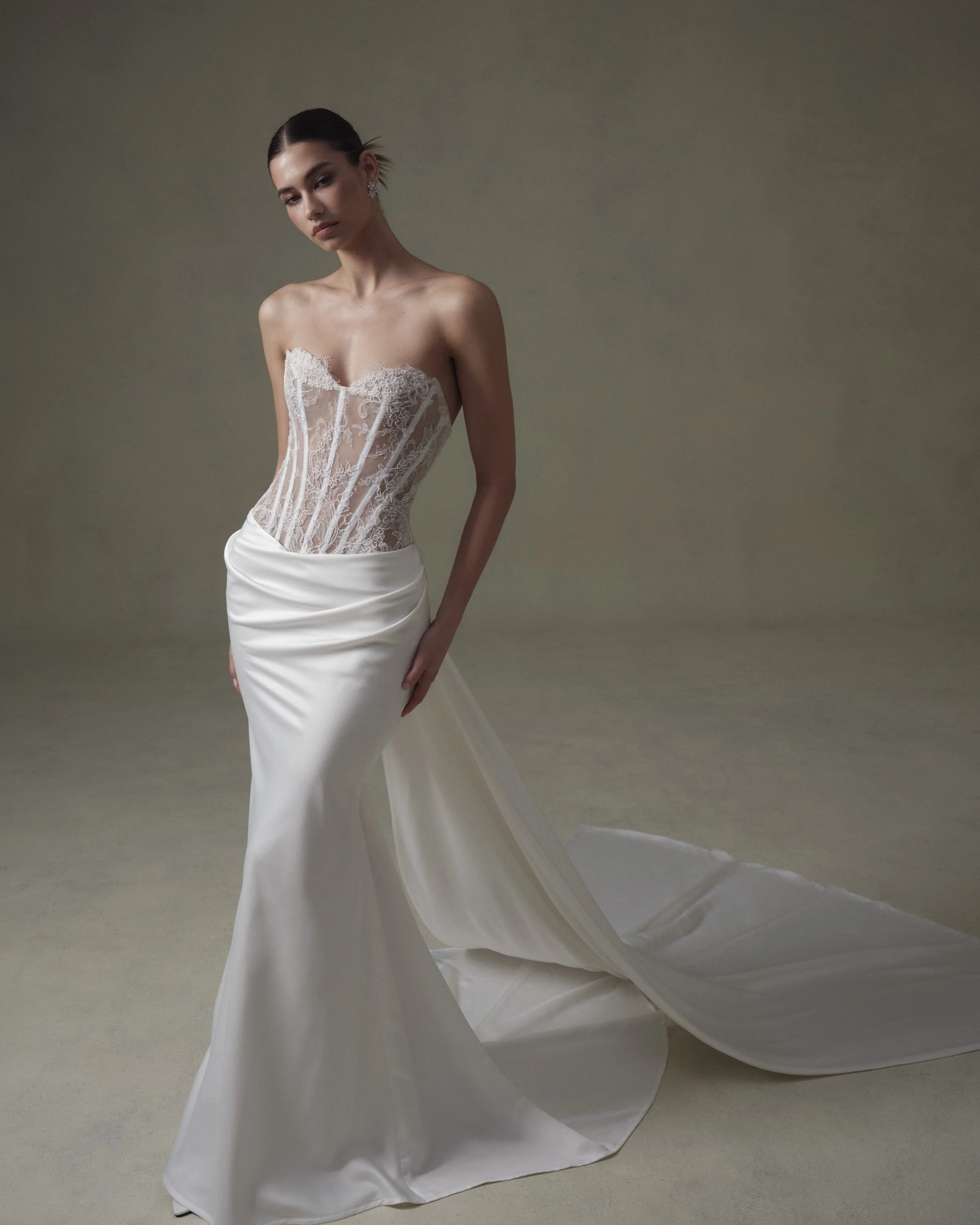 Strapless Sheer Corset Mermaid Dress with Panel Train — Senstudio